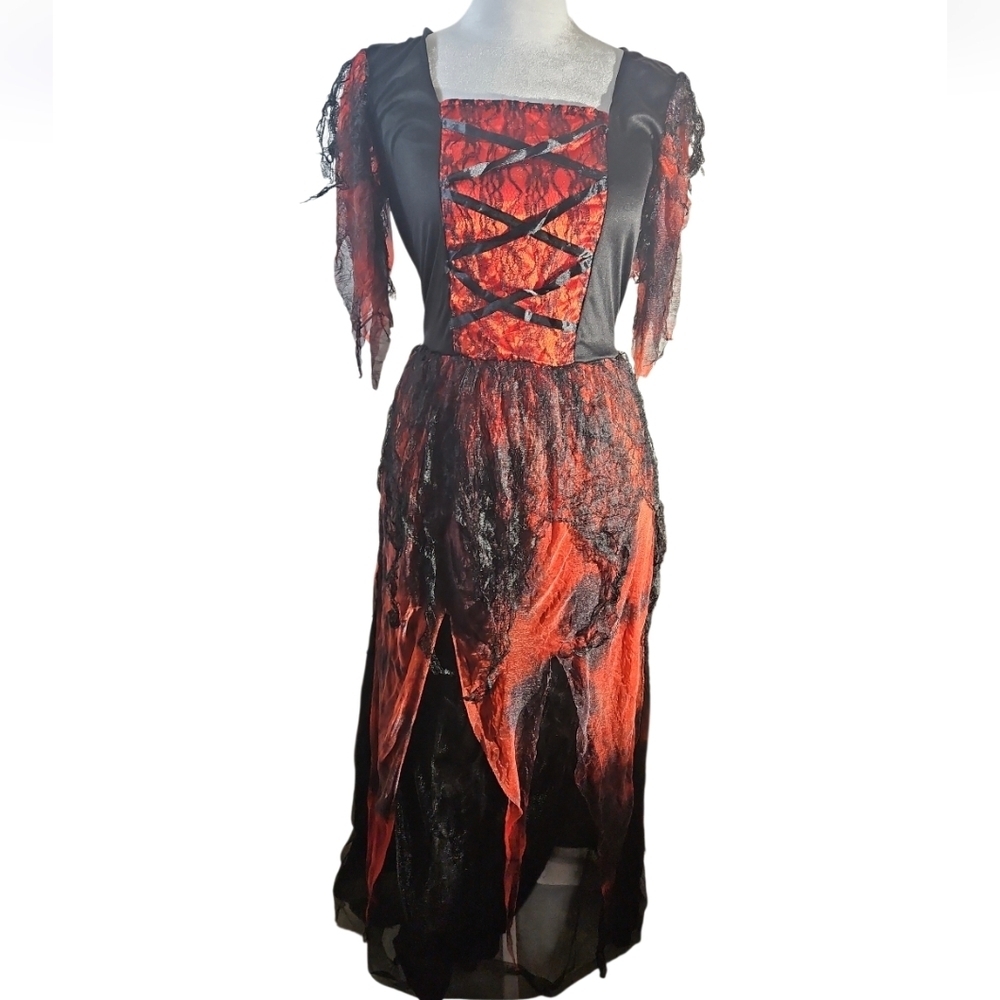Catrina Black Red Vampire Witch Dress Gothic Costume Girls M